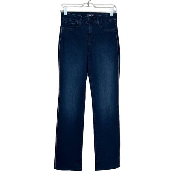 NYDJ Blue Marilyn Straight Lift Tuck Technology side studs detail jeans size 0 - Picture 1 of 11